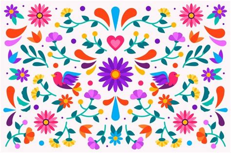 Free Vector Colorful Mexican Background With Flowers And Birds