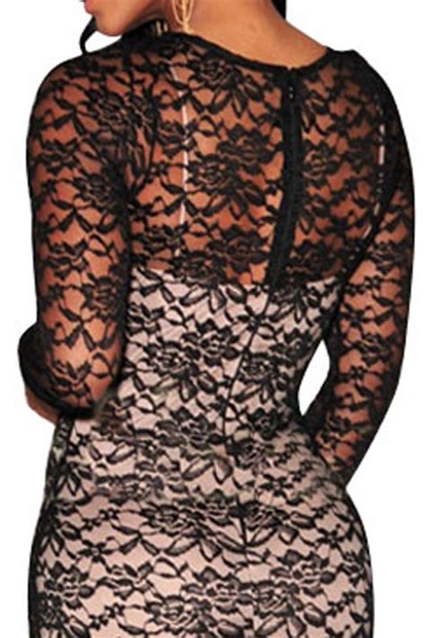 Black Lace Nude Illusion Midi Dress On Luulla