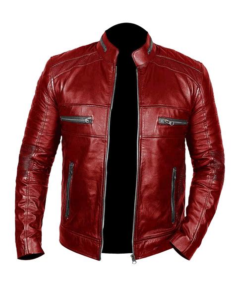 Men Red Cafe Racer Leather Jacket Free Worldwide Shipping