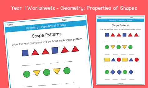 Year 1 Shape Patterns Worksheets Ks1 Geometry Properties Of Shapes