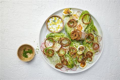 Baby Gem Lettuce Egg And Crispy Onion Salad — Farm To Fork