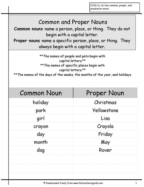 Proper And Common Noun Worksheet