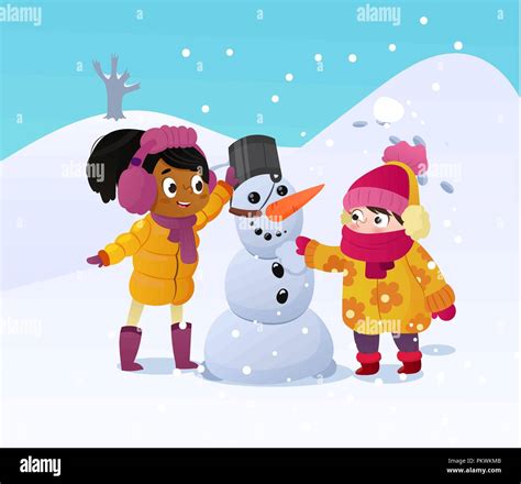 Children Playing In Snow Cartoon