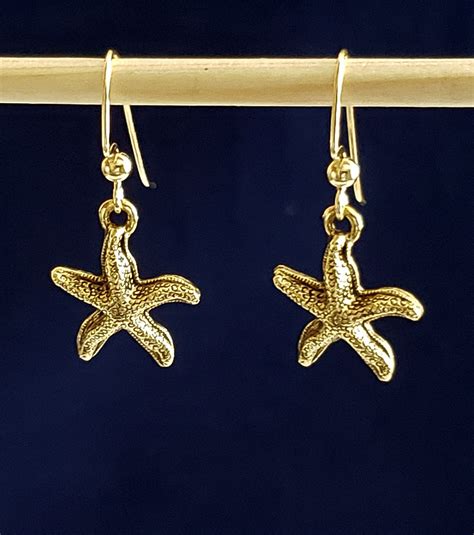 Awesome Antique 14k Gold Plated Starfish Drop Earrings Starfish Are