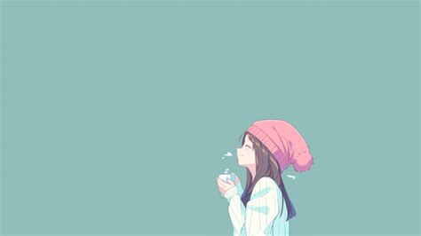 Download 5120x2880 Cute Anime Girl Smiling Profile View Coffee Beanie Brown Hair Wallpapers