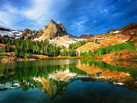 Utah Usa Mountain Lake Trees Nature Landscape Wallpaper