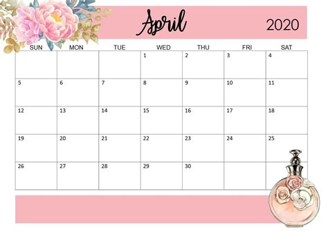 Floral April 2020 Calendar Template April 2020 Calendar Calendar