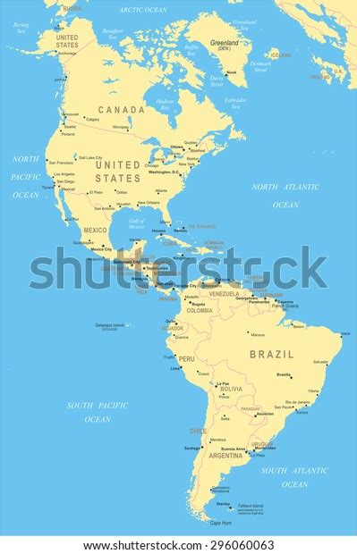 North South America Map Highly Detailed Stock Vector Royalty Free
