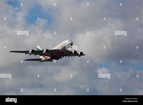 A380 Aircraft Flying In The Sky After Takeoff Stock Photo Alamy