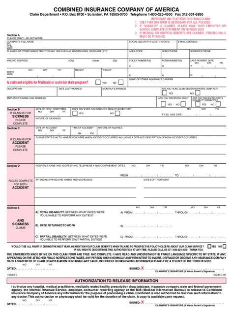 Combined Insurance Claim Form Fill Out And Sign Online Dochub