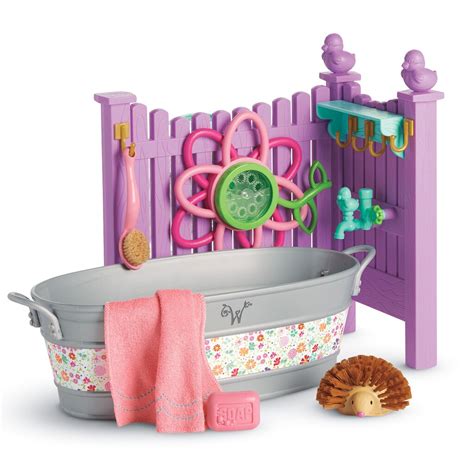 American Girl Welliewishers Garden Washtub Set Pink Towels Wash Tubs