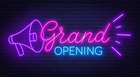 Grand Opening Neon Sign On Dark Background Posterbanner For The