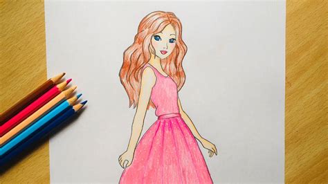 how to draw a barbie easy step by step colored pencil sketch youtube