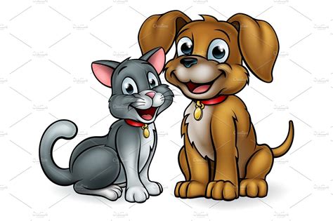 Cat And Dog Pets Cartoon Characters Animal Illustrations ~ Creative