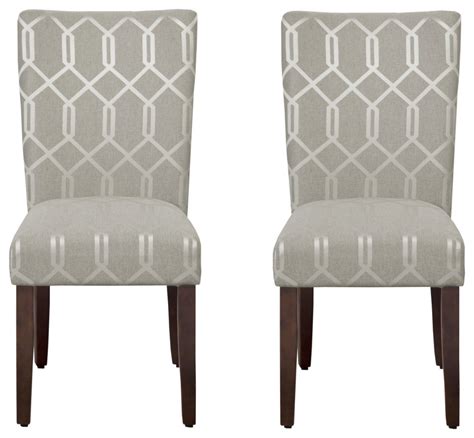 Parson Dining Chairs With Lattice Patterned Fabric Upholstery Gray