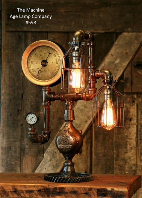 Machine age lamps' steampunk lighting selected for innovation avenue. Steampunk Industrial Steam Gauge, Desk Lamp Oshkosh Wi