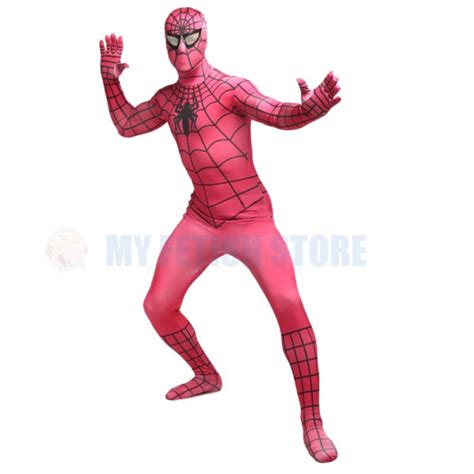 full body pink spider man lycra spandex bodysuit cosplay zentai suit halloween fancy dress costume