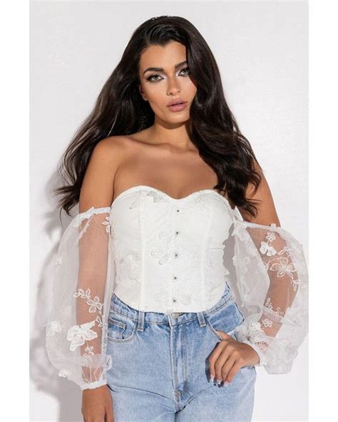 Akira Lace Angel Babe Off The Shoulder Corset Blouse In White Lyst