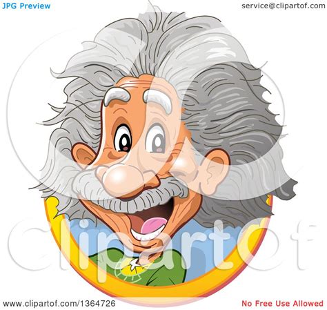 Clipart Of A Cartoon Happy Albert Einstein Vignette Royalty Free