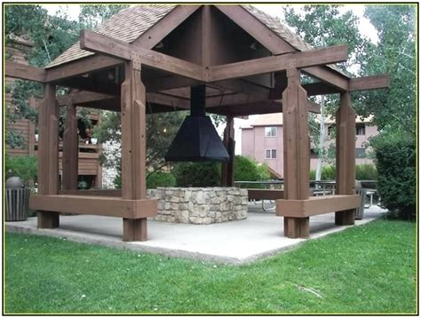 I love the fire pit plans that not only show me a fire pit but also show me a great seating area to accompany it. Image result for gazebo with fireplace plans | Backyard fire