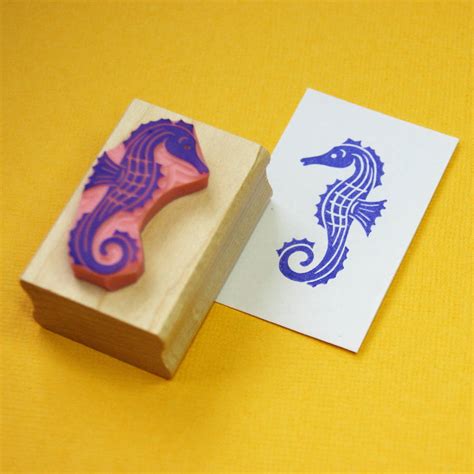 Seahorse Hand Carved Rubber Stamp By Skull And Cross Buns Rubber Stamps