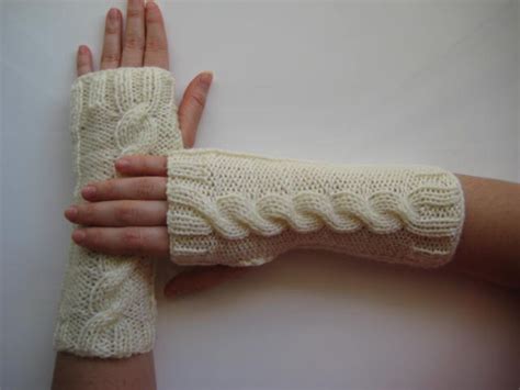 Winter Mittens Ivory Ecru Cream Fingerless Gloves Etsy
