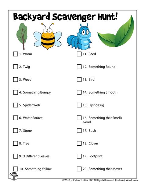 Printable Backyard Scavenger Hunt Game Woo Jr Kids Activities