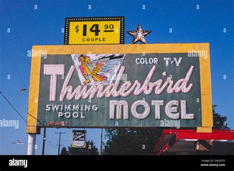 Thunderbird Motel sign, Routes 77 & 81, Waco, Texas; ca. 1982 Stock