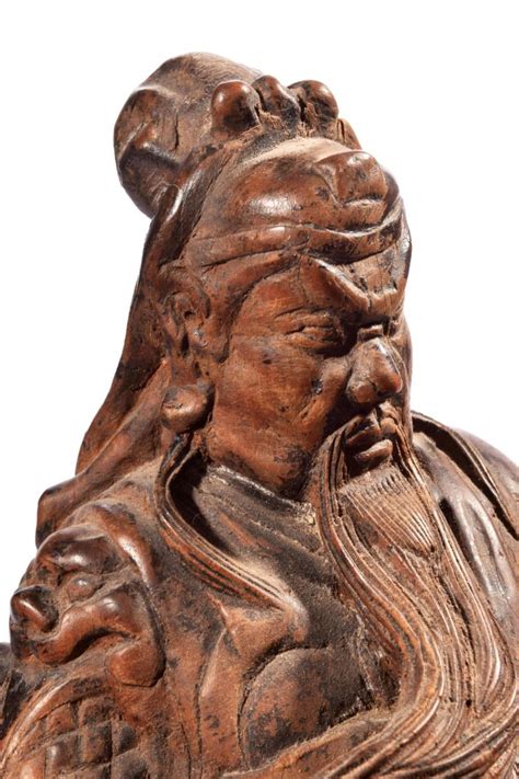 Chinese Petrified Wood Carving Of Guan Yu With Attendants
