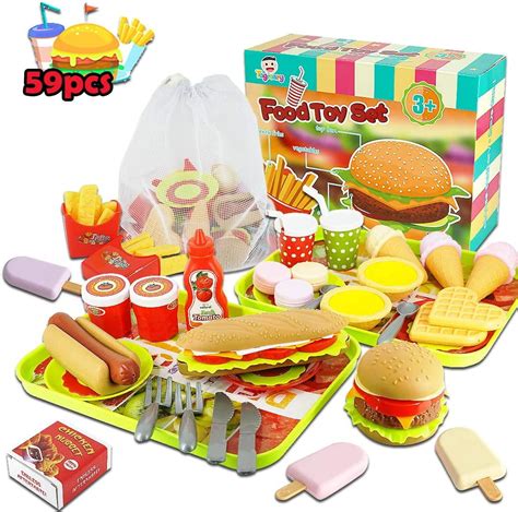 Montessori Wooden Fast Food Toy Set Pretend Play Food Kitchen Home