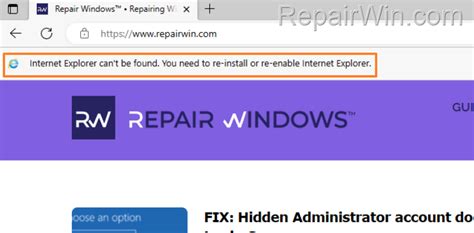 Internet Explorer Cant Be Found You Need To Re Install Or Re Enable