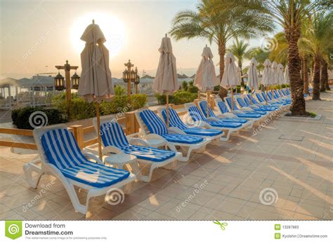 Sunset Over Beach Lounge Stock Image Image Of Relaxation 13287883