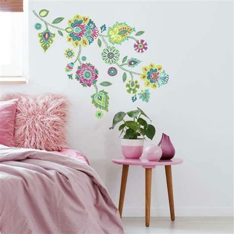 Roommates Green Boho Floral Peel And Stick Giant Wall Decals 4w X 32