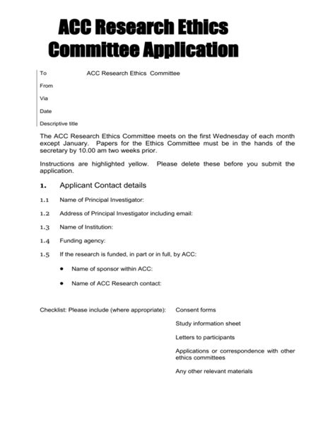 Research Ethics Committee Application Form Doc 29k