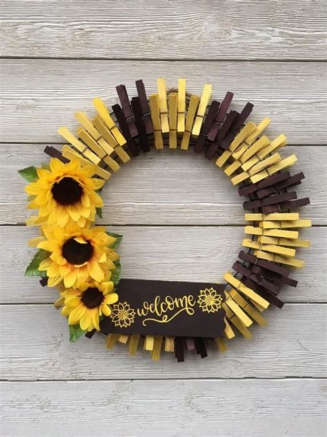 Sunflower Wreath Sunflower Welcome Clothespin Wreath Front Etsy Artofit
