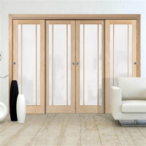 Four Sliding Wardrobe Doors And Frame Kit Lincoln 3 Pane Oak Door
