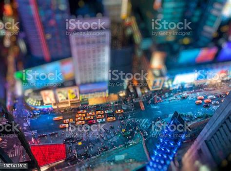 Tilt Shift Aerial View Of Times Square In New York Stock Photo