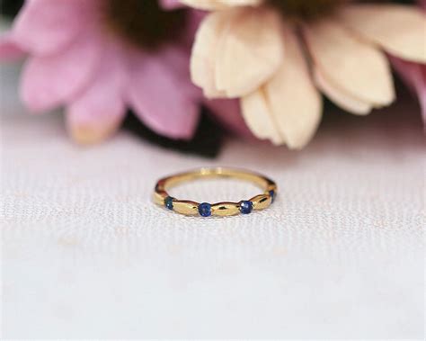 Special Sapphire Wedding Band Yellow Gold Plate Sterling Silver Ring