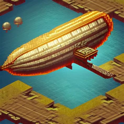 Photo Of Airship In Steampunk Pixel Art Colorful Stable Diffusion