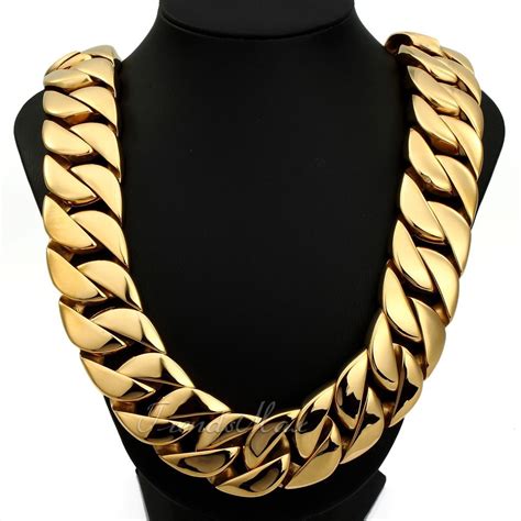 31mm heavy mens chain gold plated curb cuban link 316l stainless steel necklace ebay