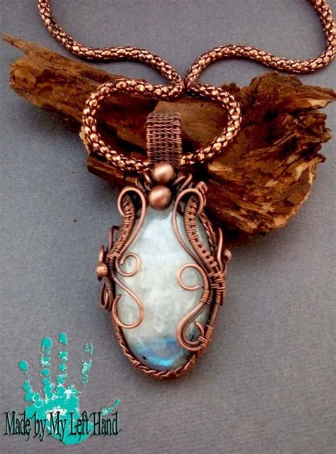 Moonstone Pendant Copper Wire Wrapped Moonstone Necklace Moonstone