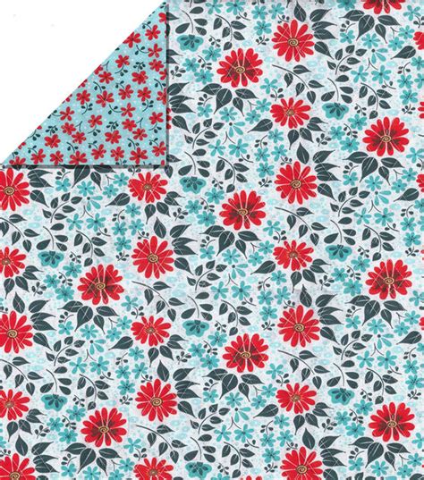 Daisy Teal Red Double Faced Quilt Cotton Fabric Joann