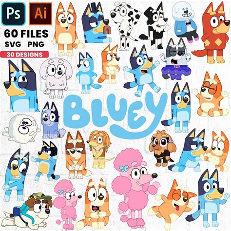 30 Colección Clipart Bluey Paquete Svg Png  Pdf Ai Etsy