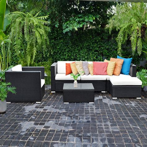 Costway Pc Patio Rattan Furniture Set Sectional Cushioned Seat Garden