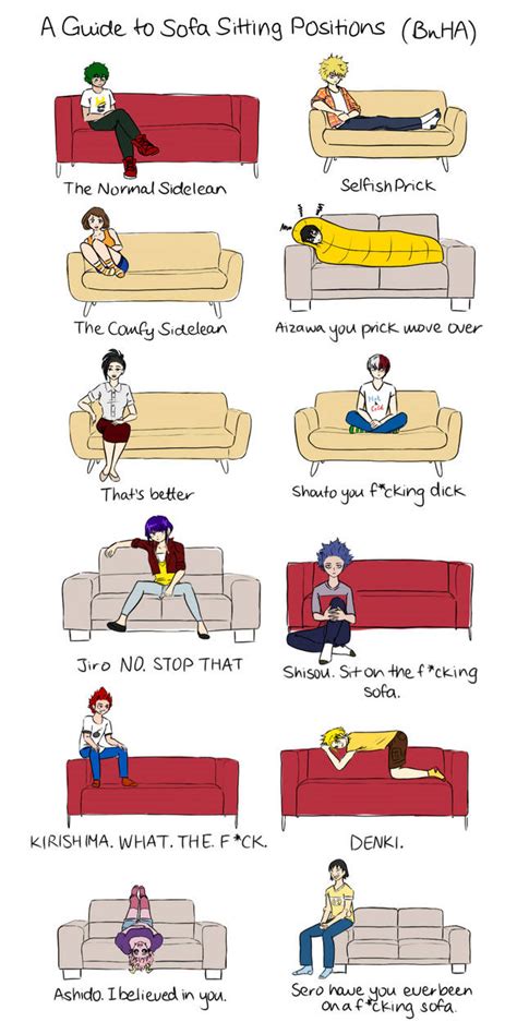 A Guide To Sofa Sitting Positions Bnha By Allhailthefandom On Deviantart