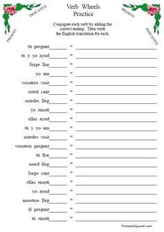 Free Printable Spanish Verb Conjugation Worksheet Present Indicative