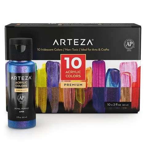 Arteza 2 Oz Iridescent Textured Acrylic Art Paint 10 Pack