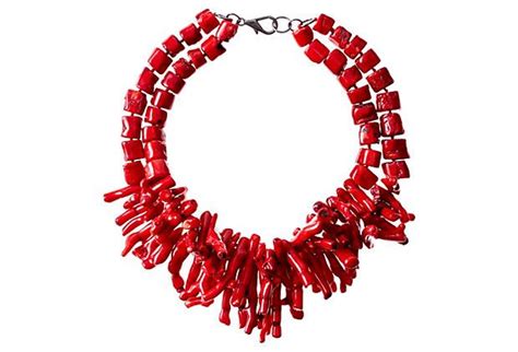 Red Coral Double Strand Necklace | Double strand necklace, Strand ...
