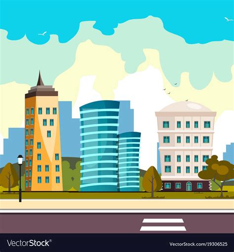 Buildings City Flat Cartoon Style Modern Vector Image
