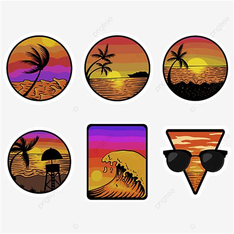 Retro Sunset Beach Vector Hd Images Beach Sunset Retro Stickers Vector